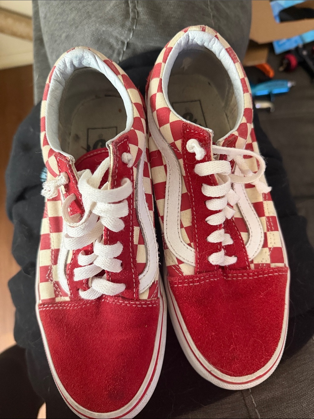 Vans Red and White Checkerboard Kids Low-Top Sneakers